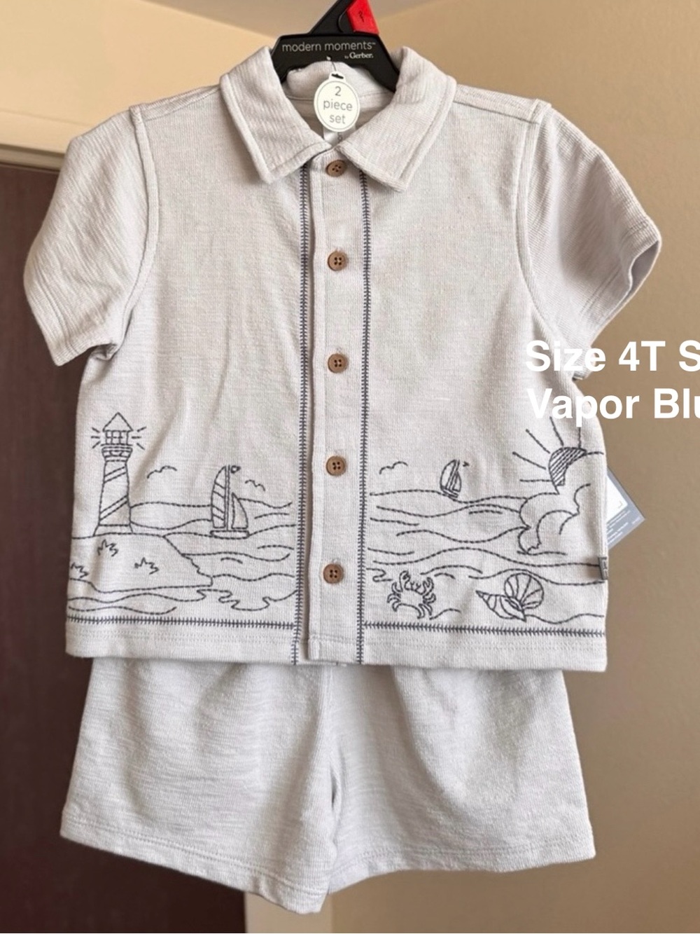 Modern Moments by Gerber Toddler Boy Button Front Shirt with Embroidery Set